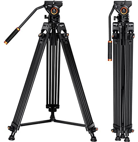 K&F Concept Treppiede Video, 184cm Robusto Treppiede per Videocamera con Testa a Fluida 360°, Treppiede Professionale in Alluminio per Fotocamera DSLR, Carico Massimo 8KG