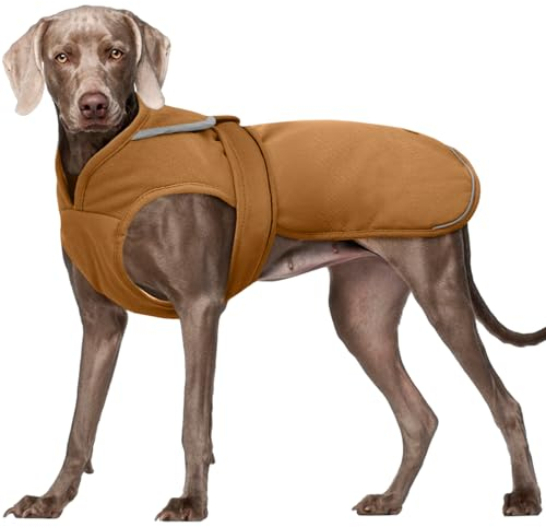 Kuoser Wasserdicht Hundemantel Hundejacke für Kleine Mittelgroße Hunde, Reflektierende Leinwand Wintermantel Große Hund Mantel Welpen Fleecejacke Wintermantel Hundeweste mit Gurtloch, XL Braun