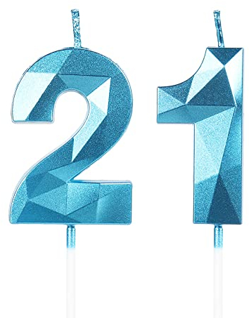 Yiran Geburtstagskerzen Zahlen 21, 5cm 3D Blau Geburtstagskerzen, Kerzen Geburtstag, Geburtstag Kerzen, Tortendeko Geburtstag, Kuchendeko Geburtstag, Geburtstagskerzen für Geburtstagsdeko, Nummer 21