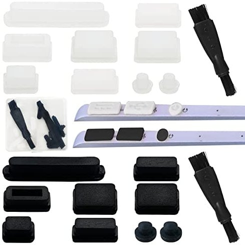 18PCS Dust Plugs Set Compatible with MacBook Pro 13 Inch 15 Inch Laptop Port Silicone Protection Anti Dust Plugs Caps Covers,With two Brushes and a Clear Box( Black,transparent)