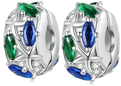 Clip Spacer Charm 925 Sterling Silber Blau Weiß Kristall Charm Clip Lock Stopper Charm Perle für Armband, kompatibel mit europäischen Charm-Armbändern Perlen, Sterling-Silber Kristall Sterlingsilber