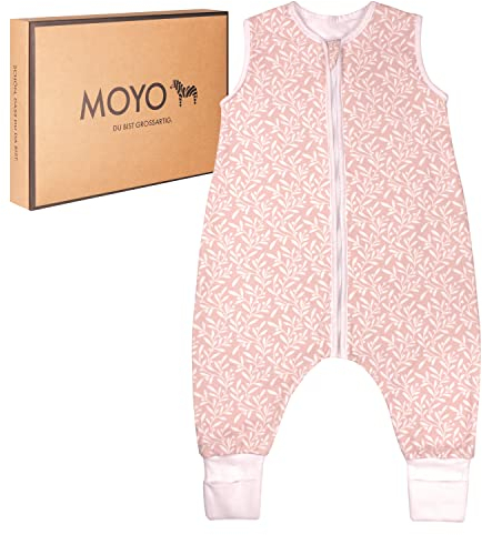 MOYO Baby Schlafsack mit Füßen I Rosé mit Blüten I Atmungsaktiver Babyschlafsack 1.0 TOG in 70cm I Schlafsack mit Beinen aus 100% Bio-Baumwolle I GOTS-Sommerschlafsack für Babys & Kleinkinder