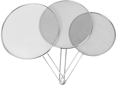 3Pcs Anti spit Oil Catcher Screen mesh Strainer Stainless Steel Grease Splatter Screen mesh Stainless Steel Splatter Screen Grease Screen Cooking Grid Frying Spoon