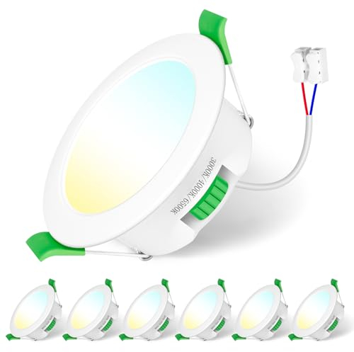 Jaenmsa Led Spots 230V, Einbaustrahler Led, 7W 65-75mm EinbauØ,IP44, Dimmbar,Led Deckenspots Flach Warmweiß 3000K Neutralweiß 4000K Kaltweiß 6500K für Badezimmer, Küche, Wohnzimmer,6er Set