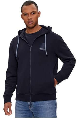 Armani Exchange Milano Edition-Felpa con Cappuccio e Zip Intera con Logo, Cielo Notturno, Large Uomo