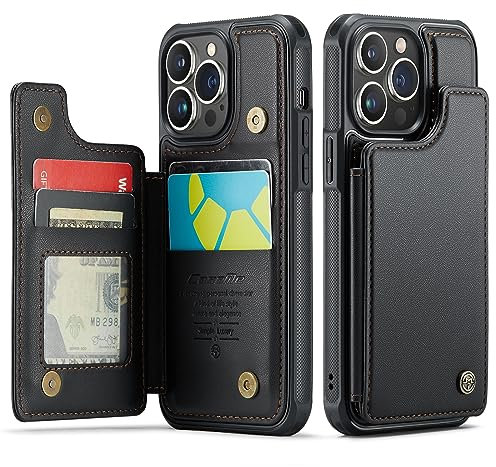 UEEBAI Wallet Case for iPhone 13 Pro Max 6.7 inch, RFID Blocking Card Slots Flip Case PU Leather Kickstand Folio Case Magnetic Clasp Cover Shockproof Case for Men - Black