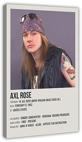 TONFON Axl Rose Retro Art Cover Poster Leinwand Poster Wandkunst Dekor Druck Bild Gemälde für Wohnzimmer Schlafzimmer Dekoration Rahmenstil 20 x 30 cm