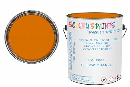 SCOOBYS PAINTS BACK IN THE MIX Anti Rust Direct to Metal Paint Protection prevents Corrosion indoor & Outdoor gloss Finish (250ML Tin, RAL2000 Yellow orange)