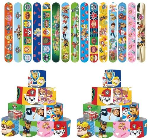 Kaimirui 30pcs pulseras infantiles Cartoon dog slap, Slap Pulseras paww dog , Pulseras Slap regalos de cumpleaños para niños, Pulseras Bofetadas gadget fiestas de cumpleaños para niñas y niño (SET-2)