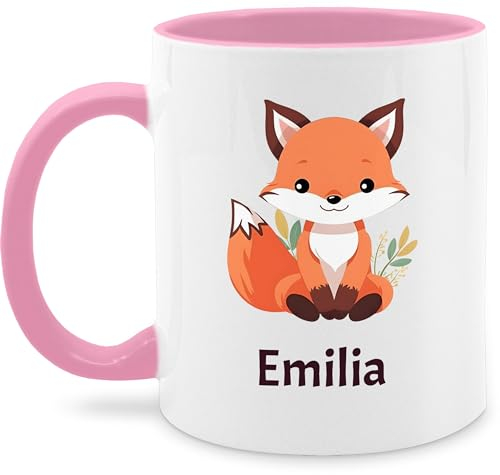 Tasse Tassen 325ml - Süßer Fuchs Geschenk mit Name personalisiert I Wildtiere I Raubtier I Fox - 325 ml - Rosa - personalisierte +mit+fuchs fuchsmotiv kaffeetasse motiv personalisieren und