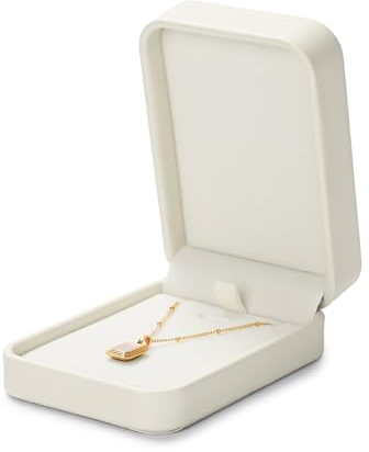 Oirlv PU Leder Beige Anhänger Box,Halskette Box Schmuckschatulle für Valentinstag Geburtstag Schmuck Display Stand