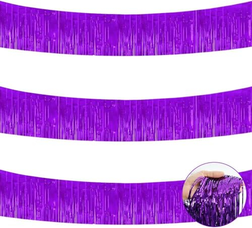 TONIFUL Metallic-Folien-Fransengirlande, lila, Wandbehang, Lametta-Fransenbanner für Valentinstag, Neujahr, Parade, Floats, Brautparty, Hochzeit, Geburtstag, Urlaub, Party-Dekoration (9 m)