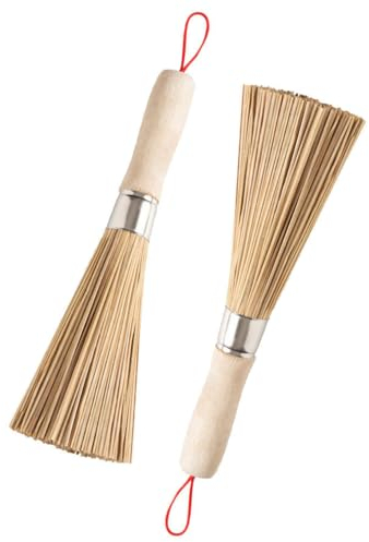 Wisafory Bambú Wok Cepillos Limpieza Olla Cepillo de Limpieza Cepillo de Cocina Cepillo de Cocina con Cuerda Mango Largo Wok Cepillos Batidor Sartén Cepillos para Hogar Restaurante 2 Piezas