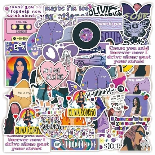 Taiyyi Olivia Rodrigo Pegatinas Olivia Cartoon Graffiti Estilo Graffiti Calcomanías Adhesivos Impermeable para Portátiles, Ordenadores, Bicicletas, Skateboards, Snowboards y Equipaje, Paquete de 100