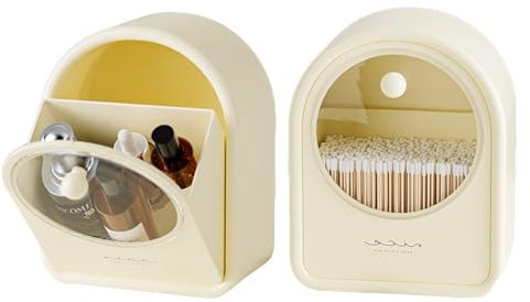 Liemuao - Dispenser in cotone, 2 pezzi, per cosmetici, porta cotton fioc da parete, organizer per trucco in cotone struccante per bagno camera da letto, beige, 1