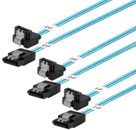 ADCAUDX Cavo lungo SATA a 90 gradi, 1 m, confezione da 3 cavi flessibili e sottili SATA ad angolo retto, cavo dati SATA da 6 Gbps per hard disk, sever, SSD HDD