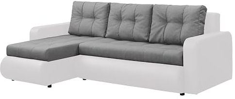 FORNIRO 24 Fabio Ecksofa mit Schlaffunktion und Bettkasten - Sofa mit 3 Sitzen Überzug - Schlafcouch L-Form Universal - Modern Couch - 226x143x83 cm - Grau-Weiß