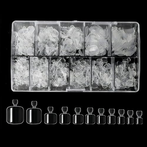 504 Pcs Faux Ongles D'orteil, Faux Ongles Pieds, Couverture Complète en Capsule Ongle Artificiels, 11 Tailles Acrylique Faux Ongles Pied avec Boîte, pour Femme Fille DIY Manucure Nail
