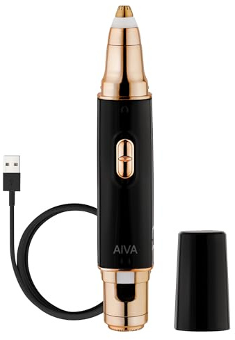 SPA SCIENCES AIVA: 2-in-1/Double Sided Facial Hair Remover & Eyebrow Trimmer USB Rechargeable with Built-in LED Lights