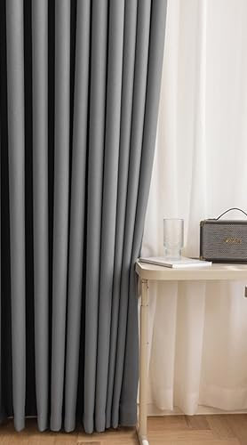 Daesar Verdunklungsvorhänge Kinderzimmer Dunkelgrau 132x183CM, Gardinen mit Ösen Blickdicht 2er Set Modern Einfarbig mit Kariert Motiv Schiebevorhänge Vorhänge Schlafzimmer Wohnzimmer