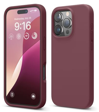 elago Premium Liquid Silikon Hülle Kompatibel mit iPhone 16 Pro Hülle, Ganzkörper Handyhülle, Stoßfest, Schlanke Handyhülle, Kratzfester weicher Mikrofaser-Innenfutter, 6.3 Zoll (Burgunderrot)