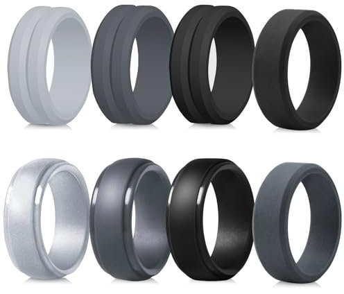 Silikon Ehering für Männer, Hochglanz Poliert Gummi Hochzeit Bands Gummibänder Ring für Sport und Outdoor, Größe 54 bis 70 (Silber, 12)