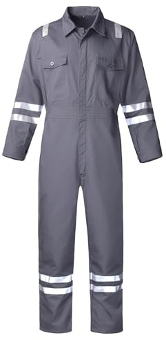 SUSHIMIAN Arbeitsanzug Arbeitsoverall für Herren Damen Reflektierende Overall Arbeitskleidung Rallyekombi Arbeits-Overalls mit Vielen Taschen, Grau, L