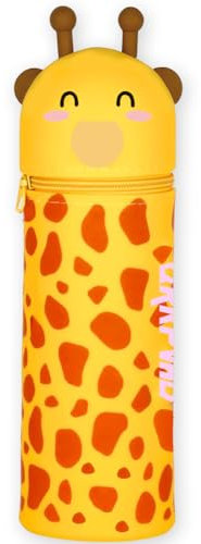 QRKPVHD Kawaii Federmäppchen, mäppchen, 2-in-1 Weiche Silikontasche, Federmäppchen, Stand Up Federmäppchen, Tier Stifthalter, Stifthalter Bleistifttasche Mädchen Junge (Gelbe Giraffe)