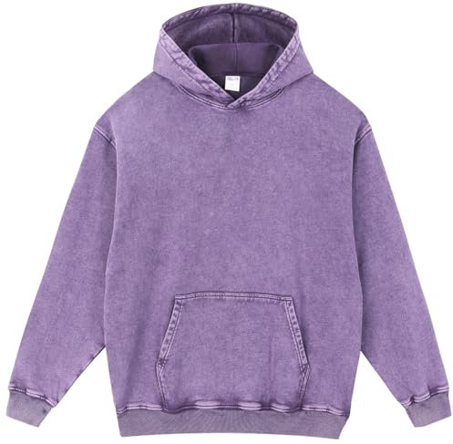 PADOLA Pull Homme Oversize Sweat épais Coton Veste Manches Longues Vintage délavé Sweat à Capuche Rétro Grande Taille Pulls Polaire Basique Hoodie Y2K Hiver Sweats Tricot Sweatshirt (Violet, M)