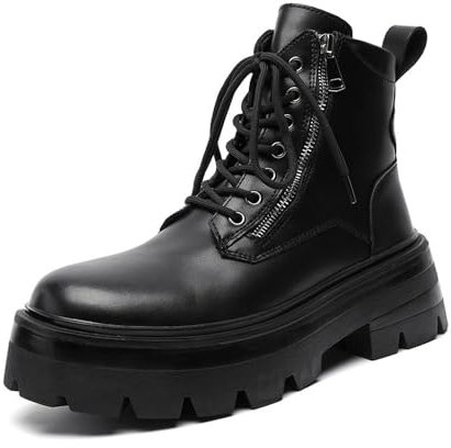 MANLADUO Herren Arbeitsstiefel mit dicker Sohle, wasserdicht, kurze Stiefel mit Reißverschluss, Schwarz, 39.5 EU
