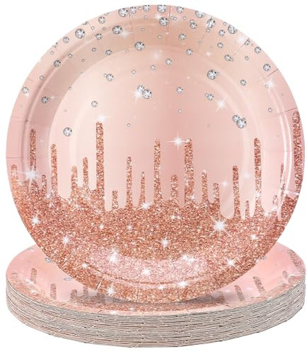 GSrenyu 20 Pcs 7 Rose Gold Paper Plates for Dinner and Dessert,Disposable Plates Party Supplies Pack for Graduation Holiday Wedding Birthday Party Baby Shower Decorations