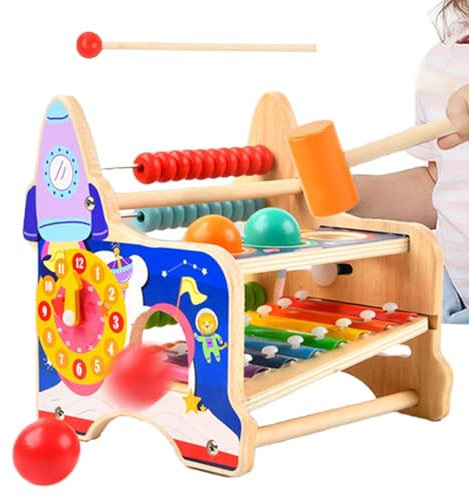 Wooden Hammer Ball And Xylophone Set - 18.5x16.7x19.5cm Educational Pounding Activity Toy Wood | Hammering Xylophone Educational Musical Activity Pounding Toy For 3-5 Years Old Boys