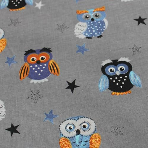 VmG-Store 1m Baumwollstoff zum Nähen 100% Baumwolle Nähstoff KEINE Meterware Kinderstoff Patchwork DIY Basteln Quilten Handwerken (Eulen Grau Bb016)