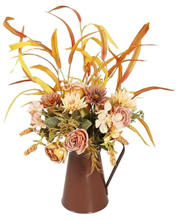 BestAlice Fleurs d'automne Artificielles avec Pot en Métal, Fausses Fleurs d'automne, Arrangements Floraux d'automne pour Centres de Table d'automne, Décoration d'automne, Fleurs