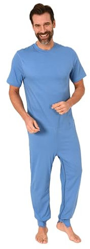 Normann Care Herren Pflegeoverall Kurzarm Pyjama mit Langen Bein und Reißverschluss am Rücken und Bein, Farbe:hellblau, Größe:L
