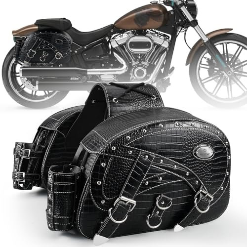 NICECNC Motorrad Satteltaschen Leder, 35L Große Kapazität Überwurf Satteltaschen Motorrad Seitengepäcktaschen mit Getränkehaltern Compatible with Sportster Softail Dyna Shadow Road King Universal,