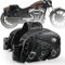 NICECNC Motorrad Satteltaschen Leder, 35L Große Kapazität Überwurf Satteltaschen Motorrad Seitengepäcktaschen mit Getränkehaltern Compatible with Sportster Softail Dyna Shadow Road King Universal,