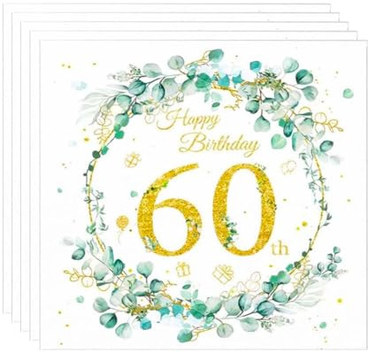 40 Stück Servietten 60 Geburtstag Frau Mann- 60. Geburtstag Deko 60.ter Servietten Eukalyptus Grün Geburtstagsparty Deko，Papierservietten für Feiern Party Jubiläum
