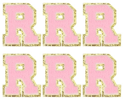 sourcing map Chenille Letter Patches 3.1 Alphabet R Iron on Embroidered Patch Sew on Letter Stickers Applique for Repairing Clothing Jeans Shoes Hats DIY(Pink, Pack of 6)