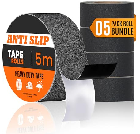 LEDSone 5 Rolls Heavy Duty Black Anti Slip High Traction Tape for Stairs Steps Ramps Walkways Decking Indoor Outdoor Safety Grip Strip Waterproof Self Adhesive Non Slip Tapes for Home Office