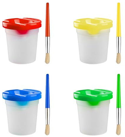 Lotsdonxia 8 Pcs Paint Pots and Paintbrush Set – Child-Safe Spill-Proof Art Set, BPA-Free Cups and Pig Hair Brushes, Learning Supplies for Toddlers and Schools