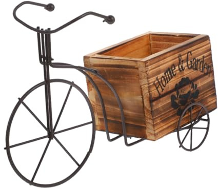 TOGEVAL Vintage Iron and Wood Tricycle Pen Holder and Plant Stand Multipurpose Bicycle Shaped Desktop Organizer for Office Supplies and Succulent Pots Rustic Home Decor