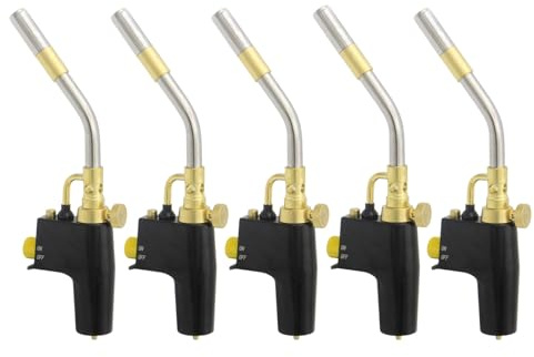 5 x Adjustable Propane & MAPP Torch, Self-Igniting, Adjustable Flame, Easy and Portable for Brazing, Soldering, Welding and Grilling (Five Pack)