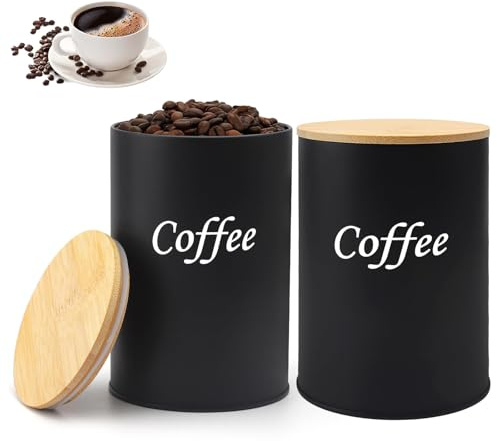 YOYEAH 2er-Set Kaffeedose Luftdicht 500ml, Kaffeebohnen Behälter 1kg Bohnen mit Bambusdeckel, Vakuum Kaffeedose für Gemahlenen Kaffee, Kaffeekapseln, Tee Aufbewahrung Küche (Schwarz)