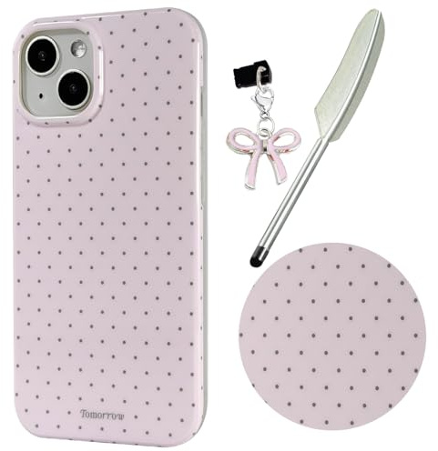 Knoowcase for iPhone 14 Case Cute Polka Dot iPhone 14 Phone Case Aesthetic Sleek Silicone Cover for Women Girls Soft TPU Shockproof Protective Shell Bumper, Pink
