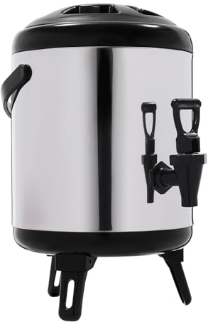 Deinungen 6L Hot Water Dispenser with Tap,Stainless Steel Thermal Bucket Drink Warmer for Catering, Office, Parties (6L-Black-Silver)