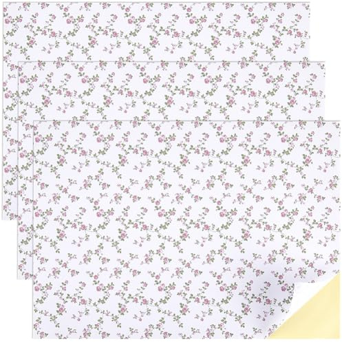 CRASPIRE Lot de 3 papiers peints miniatures pour maison de poupée - Motif roses victoriennes - Planches de plancher à décoller et coller - Accessoires pour maison de poupée - 32,7 x 21,6 cm - Pour