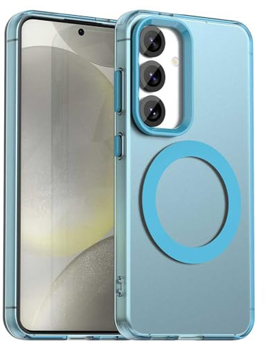 Techsuit für Samsung Galaxy S24 FE Hülle mit Soft Touch, Magnetring Kompatibel, Stoßfest, Verstärkte Ecken, Kameraschutz, Erhöhte Kanten, CandyCase Magnetic, Soft TPU, Blau