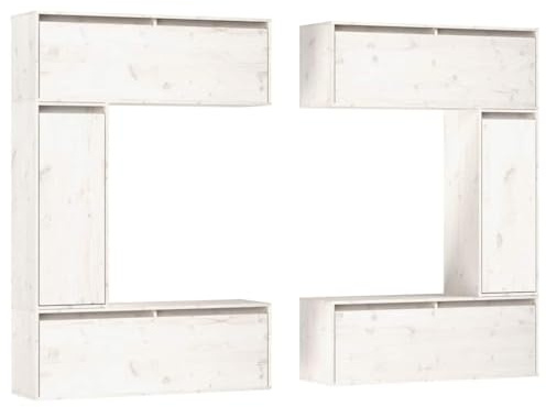 GPWERSDF White Solid Wood Pine Floating TV Cabinet 6 Pcs, Hanging Wall Unit for Books and Ornaments, Easy Clean Design