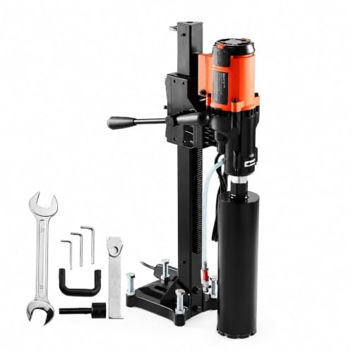 Carotteuse diamantée, 750 tr/min, humide et sec, montée sur support | Capacité de perçage de 200 mm, profondeur de 600 mm, protection contre les surcharges et foret de 10,79 cm inclus.